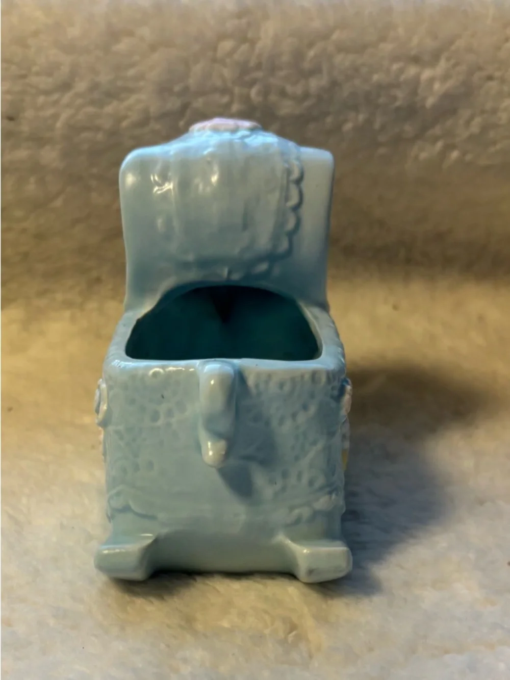 Light Blue Ceramic Elephant Vase with Pink Floral Accent